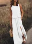 Damen Unifarben Ärmellos Sommer Nahtverarbeitung Kleid Rundhals Täglich Retro Maxikleid Tanktop A-Linien-Kleid