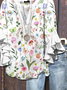 Damen Geblümt Halbarm Bluse Sommer Print V-Ausschnitt Täglich Lässig Oberteile
