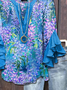Damen Geblümt Halbarm Bluse Sommer Print V-Ausschnitt Täglich Lässig Oberteile