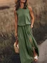 Damen Unifarben Ärmellos Sommer Nahtverarbeitung Kleid Rundhals Täglich Retro Maxikleid Tanktop A-Linien-Kleid