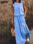 Damen Unifarben Ärmellos Sommer Nahtverarbeitung Kleid Rundhals Täglich Retro Maxikleid Tanktop A-Linien-Kleid
