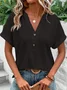 Damen Unifarben Kurzarm T-Shirts T-Shirt V-Ausschnitt Ausgehöhlt Lässig Sommer Oberteile