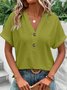 Damen Unifarben Kurzarm T-Shirts T-Shirt V-Ausschnitt Ausgehöhlt Lässig Sommer Oberteile