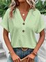 Damen Unifarben Kurzarm T-Shirts T-Shirt V-Ausschnitt Ausgehöhlt Lässig Sommer Oberteile