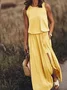 Damen Unifarben Ärmellos Sommer Nahtverarbeitung Kleid Rundhals Täglich Retro Maxikleid Tanktop A-Linien-Kleid