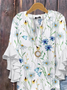 Damen Geblümt Halbarm Bluse Sommer Print V-Ausschnitt Täglich Lässig Oberteile