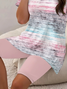 Damen abstrakte Streifen Print Zweiteiliges Set Täglich Kurzarm Lässig Sommer Bluse mit Hose Matching Set
