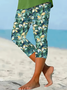 Damen Geblümt Caprihosen Elastische Taille Hose Lässig Sommer Hose