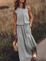 Damen Unifarben Ärmellos Sommer Nahtverarbeitung Kleid Rundhals Täglich Retro Maxikleid Tanktop A-Linien-Kleid