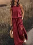 Damen Unifarben Ärmellos Sommer Nahtverarbeitung Kleid Rundhals Täglich Retro Maxikleid Tanktop A-Linien-Kleid