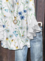 Damen Geblümt Halbarm Bluse Sommer Print V-Ausschnitt Täglich Lässig Oberteile