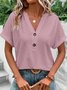 Damen Unifarben Kurzarm T-Shirts T-Shirt V-Ausschnitt Ausgehöhlt Lässig Sommer Oberteile