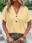 Damen Unifarben Kurzarm T-Shirts T-Shirt V-Ausschnitt Ausgehöhlt Lässig Sommer Oberteile