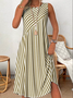 Damen Gestreift Ärmellos Sommer Kleid Rundhals Täglich Lässig Midi Tanktop A-Linien-Kleid