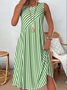Damen Gestreift Ärmellos Sommer Kleid Rundhals Täglich Lässig Midi Tanktop A-Linien-Kleid