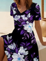 Damen Geblümt Kurzarm Sommer Print Kleid V-Ausschnitt Täglich Lässig Midi Passen & Flare Kleid A-Linien-Kleid