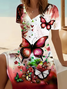 Damen Geblümt Kurzarm Sommer Print Kleid V-Ausschnitt Täglich Lässig Midi Passen & Flare Kleid A-Linien-Kleid