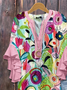 Damen Geblümt Halbarm Bluse Sommer Print V-Ausschnitt Täglich Lässig Oberteile