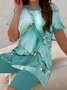 Damen Abstrakt Print Zweiteiliges Set Täglich Kurzarm Lässig Sommer Bluse mit Hose Matching Set