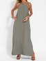 Damen Unifarben Ärmellos Sommer Nahtverarbeitung Kleid Rundhals Täglich Retro Maxikleid Tanktop A-Linien-Kleid