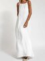 Damen Unifarben Ärmellos Sommer Nahtverarbeitung Kleid Rundhals Täglich Retro Maxikleid Tanktop A-Linien-Kleid