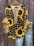 Damen Leopard Halbarm Bluse Sommer Print V-Ausschnitt Täglich Lässig Oberteile