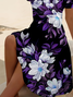 Damen Geblümt Kurzarm Sommer Print Kleid V-Ausschnitt Täglich Lässig Midi Passen & Flare Kleid A-Linien-Kleid