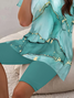Damen Abstrakt Print Zweiteiliges Set Täglich Kurzarm Lässig Sommer Bluse mit Hose Matching Set
