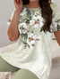 Damen Geblümt Print Zweiteiliges Set Täglich Kurzarm Lässig Sommer Bluse mit Hose Matching Set