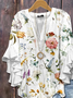 Damen Geblümt Halbarm Bluse Sommer Print V-Ausschnitt Täglich Lässig Oberteile