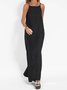 Damen Unifarben Ärmellos Sommer Nahtverarbeitung Kleid Rundhals Täglich Retro Maxikleid Tanktop A-Linien-Kleid