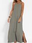 Damen Unifarben Ärmellos Sommer Nahtverarbeitung Kleid Rundhals Täglich Retro Maxikleid Tanktop A-Linien-Kleid