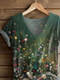Damen Geblümt Kurzarm T-Shirts T-Shirt V-Ausschnitt Print Lässig Sommer T-Shirt mit Grafik Oberteile