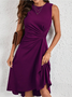 Damen Unifarben Ärmellos Sommer Nahtverarbeitung Kleid Rundhals Täglich Retro Midi Tanktop A-Linien-Kleid