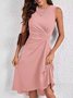 Damen Unifarben Ärmellos Sommer Nahtverarbeitung Kleid Rundhals Täglich Retro Midi Tanktop A-Linien-Kleid