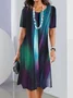 Damen Abstrakt Kurzarm Sommer Print Kleid Rundhals Täglich Retro Midi Tunika H-Linie Kleid
