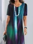 Damen Abstrakt Kurzarm Sommer Print Kleid Rundhals Täglich Retro Midi Tunika H-Linie Kleid