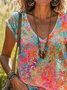 Damen Abstrakt Kurzarm T-Shirts T-Shirt V-Ausschnitt Print Lässig Sommer T-Shirt mit Grafik Oberteile
