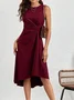 Damen Unifarben Ärmellos Sommer Nahtverarbeitung Kleid Rundhals Täglich Retro Midi Tanktop A-Linien-Kleid