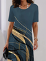Damen Abstrakt Kurzarm Sommer Print Kleid Rundhals Täglich Retro Midi Tunika H-Linie Kleid
