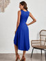 Damen Unifarben Ärmellos Sommer Nahtverarbeitung Kleid Rundhals Täglich Retro Midi Tanktop A-Linien-Kleid