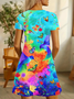 Damen Geblümt Kurzarm Sommer Kleid V-Ausschnitt Täglich Lässig Midi Passen & Flare Kleid A-Linien-Kleid