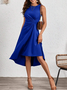 Damen Unifarben Ärmellos Sommer Nahtverarbeitung Kleid Rundhals Täglich Retro Midi Tanktop A-Linien-Kleid