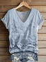 Damen Geblümt Kurzarm T-Shirts T-Shirt V-Ausschnitt Print Lässig Sommer T-Shirt mit Grafik Oberteile