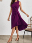 Damen Unifarben Ärmellos Sommer Nahtverarbeitung Kleid Rundhals Täglich Retro Midi Tanktop A-Linien-Kleid