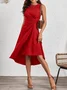 Damen Unifarben Ärmellos Sommer Nahtverarbeitung Kleid Rundhals Täglich Retro Midi Tanktop A-Linien-Kleid