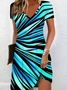 Damen Abstrakt Kurzarm Sommer Kleid V-Ausschnitt Täglich Lässig Midi Passen & Flare Kleid A-Linien-Kleid