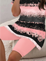 Damen Abstrakt Print Zweiteiliges Set Täglich Kurzarm Lässig Sommer Bluse mit Hose Matching Set