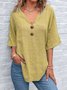 Damen Unifarben Halbarm Bluse Sommer V-Ausschnitt Täglich Retro Oberteile
