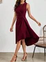 Damen Unifarben Ärmellos Sommer Nahtverarbeitung Kleid Rundhals Täglich Retro Midi Tanktop A-Linien-Kleid